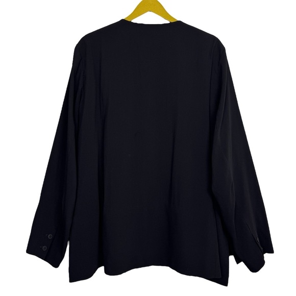 Eileen Fisher Silk Crepe Ponte Black Blazer Oversized Open Front Jacket Size 3X - Picture 2 of 9